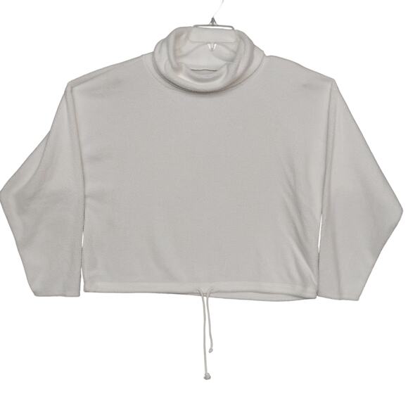 Aerie Cowl Neck Sweatshirt Size Small Super Soft White Fleece Waist Drawstring - Picture 3 of 9
